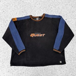 Vintage Y2K Bombardier Quest Embroidered Spellout Crewneck Distressed Large